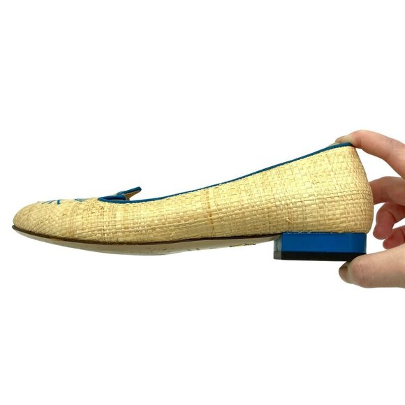 Charlotte Olympia Beige and Blue Raffia Kitty Flats Loafers RARE EU 37 US 6.5-7 - Picture 10 of 12